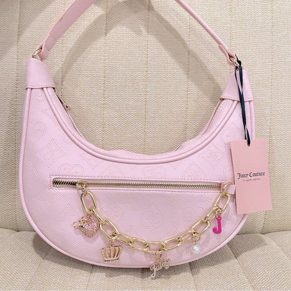 Juicy Couture Handbags - NEW Juicy Couture Pink Powder Blush Embossed Shoulder‎ Bag Top Notch Hobo Chain